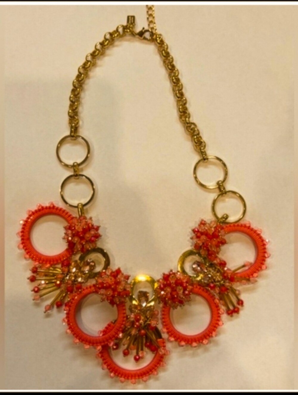 kate spade Gold-Tone & Coral Beaded Ring Statement Necklace